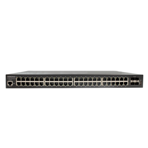 Коммутатор/ OSNOVO SW-48G4X-L2 Управляемый L2+ коммутатор Gigabit Ethernet на 52 порта. Порты: 48 x GE (10/100/1000Base-T) + 4 x 1G/10G SFP+ Uplink. Консольный порт, Уровень управления L2+. Поддержка Jumbo Frame 12K, IGMP Snooping, DHCP-сервер, статическа
