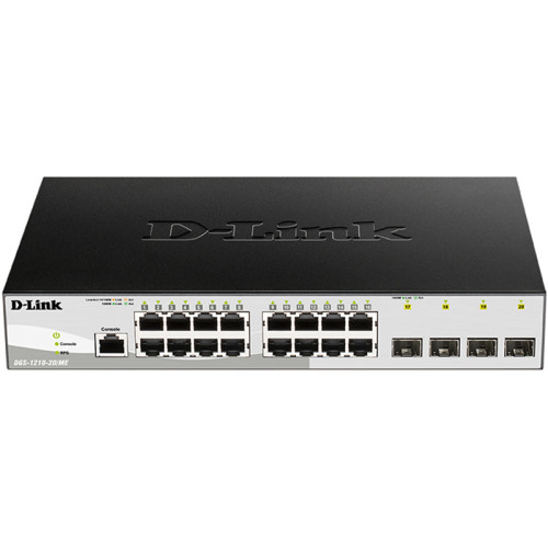 Коммутатор/ DGS-1210-20/ME/B Managed L2 Metro Ethernet Switch 16x1000Base-T, 4x1000Base-X SFP, Surge 6KV, CLI, RJ45 Console, RPS, Dying Gasp