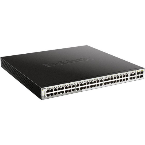 Коммутатор D-Link DGS-1210-52MP/F (L2) 48x1Гбит/с 4xКомбо(1000BASE-T/SFP) 4SFP 48PoE 370W настраиваемый