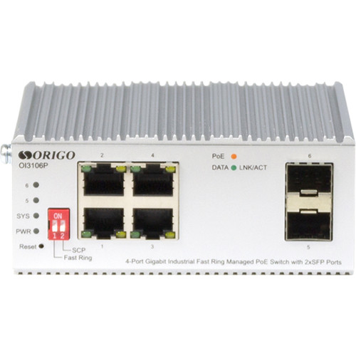 Коммутатор/ Managed L2 Industrial Fast Ring Switch 4x1000Base-T PoE, 2x1000Base-X SFP, PoE Budget 60W, Surge 4KV, -40 to 75°C