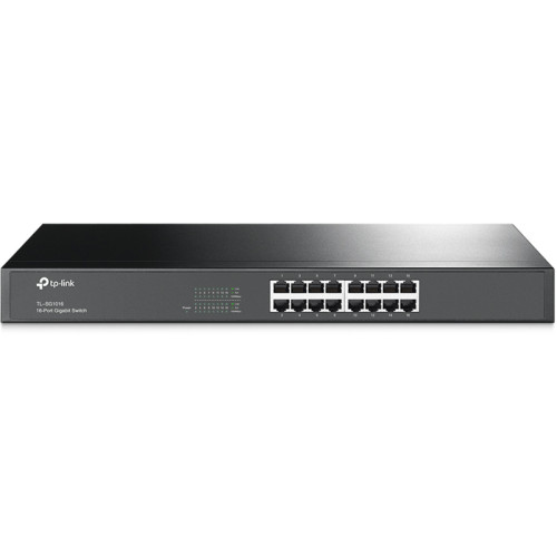 16-port Gigabit Switch, 16 10/100/1000M RJ45 ports, 1U 19-inch rack-mountable steel case