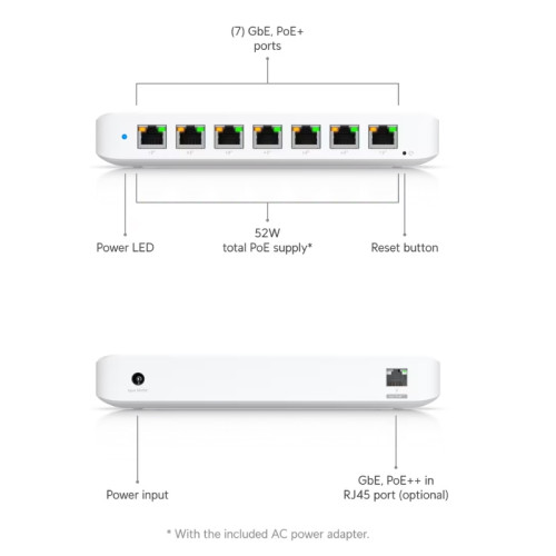 Коммутатор Ubiquiti UniFi Switch Ultra 60W PoE-коммутатор, 8х 1G RJ45, раздача 52 Вт