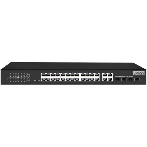 OSNOVO PoE коммутатор 24 x 10/100 Base-T PoE,  4 x GE Combo Uplink RJ45/SFP, PoE на порт - до 30W, суммарно PoE до 385W