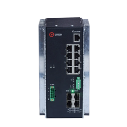 Коммутатор/ Управляемый индустриальный коммутатор уровня L3 с поддержкой PoE 802.3af/at, 8 портов 10/100/1000BASE-T, 4 порта 1000 BASE-X SFP, 4К VLAN, 16K MAC-адресов, консольный порт (на передней панели), встроенный блок питания 48В DC (на передней панел