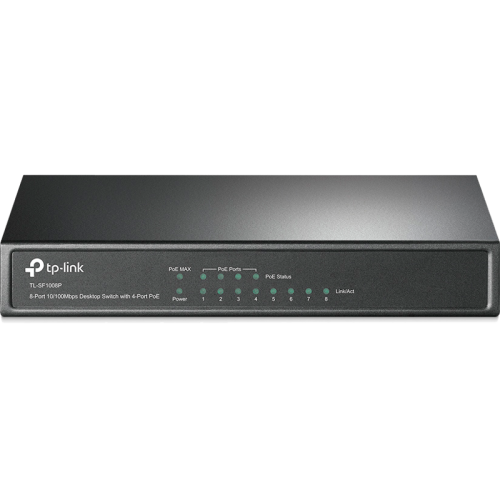 8-port 10/100M PoE Switch, 8 10/100M RJ45 ports including 4 PoE ports, steel case