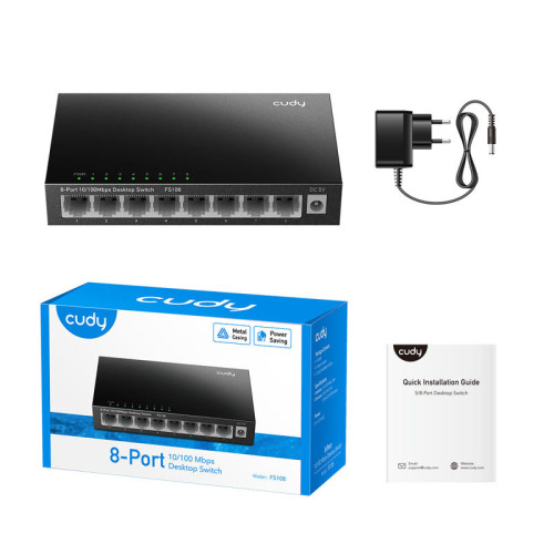 Коммутатор/ 8-Port 10/100 Mbps Desktop Switch, 8 10/100M RJ45 Ports, Loop Detection, Metal Case, Power Saving, Plug & Play