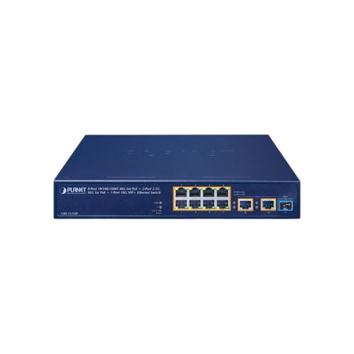 коммутатор/ PLANET GSD-1121XP 8-Port 10/100/1000T 802.3at PoE + 2-Port 2.5G 802.3at PoE + 1-Port 10G SFP+ Ethernet Switch (120W PoE Budget, fanless design, desktop size with rackmount kit)