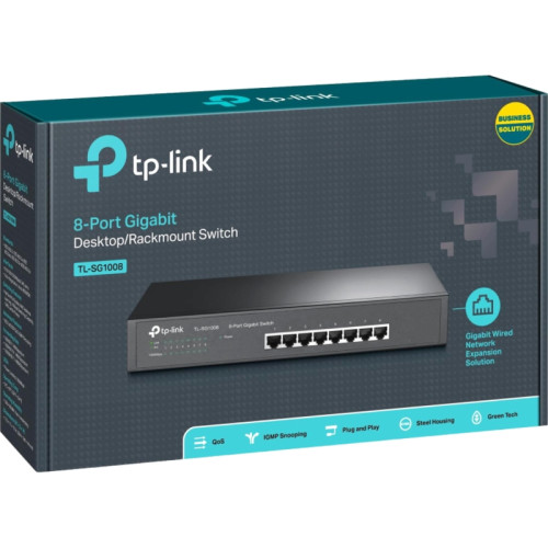 Сетевой коммутатор/ 8-port Gigabit Switch, 8 10/100/1000M RJ45 ports, 1U 13-inch rack-mountable steel case