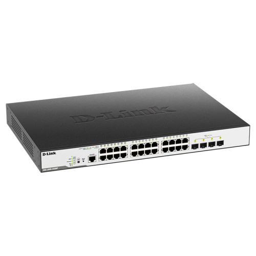 Коммутатор/ DGS-3000-28XMP/B Managed L2 Switch 24x1000Base-T PoE, 4x10GBase-X SFP+, PoE Budget 370W, Surge 6KV, CLI, RJ45 Console, RPS, Dying Gasp