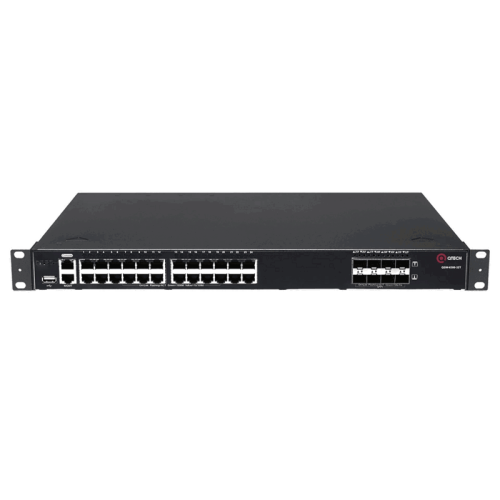 Коммутатор/ Коммутатор уровня ядра QSW-6300-32T. Управляемый стекируемый коммутатор уровня L3, 24 порта 10/100/1000 BASE-T, 8 портов 10GbE SFP+, 4K VLAN, 64K MAC адресов, 1 порт USB 2.0, консольный порт, порт управления MGMT, 2 встроенных блока охлаждения