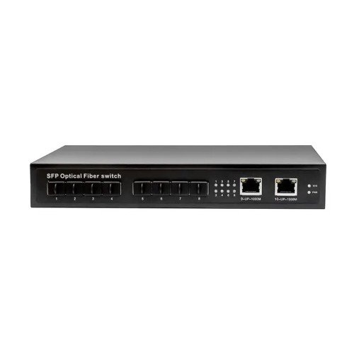 Коммутатор Gigabit Ethernet на 8 SFP + 2 RJ45 портов. Порты: 8 x GE SFP (1000Base-FX), 2 x GE (10/100/1000Base-T). В комплекте БП DC12V (2A). Размеры (ШхВхГ): 225 х 35 х 105мм. Рабочая температура: -10…+55°С.