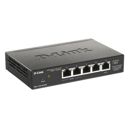 Коммутатор D-Link DGS-1100-05PDV2/A1A Настраиваемый L2 коммутатор с 5 портами 10/100/1000Base-T (2 порта PoE 802.3af, PoE-бюджет 18 Вт (802.3at) или 8 Вт (802.3af), 1 порт для питания коммутатора по PoE) DGS-1100-05PDV2/A1A (453298)