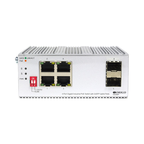 Unmanaged Industrial Switch 4x1000Base-T PoE, 2x1000Base-X SFP, PoE Budget 120W, Surge 4KV, -40 to 75°C