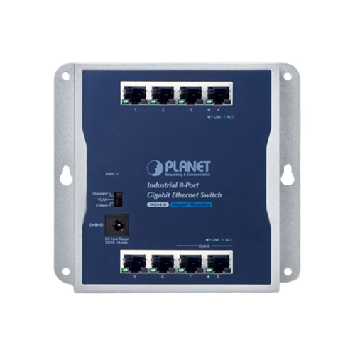 коммутатор/ PLANET WGS-810 IP30 Industrial 8-Port 10/100/1000T Wall-mount Gigabit Switch (Standard/VLAN/Extend mode, fanless,-20 to 60 C),12V 1A AC power adapter included