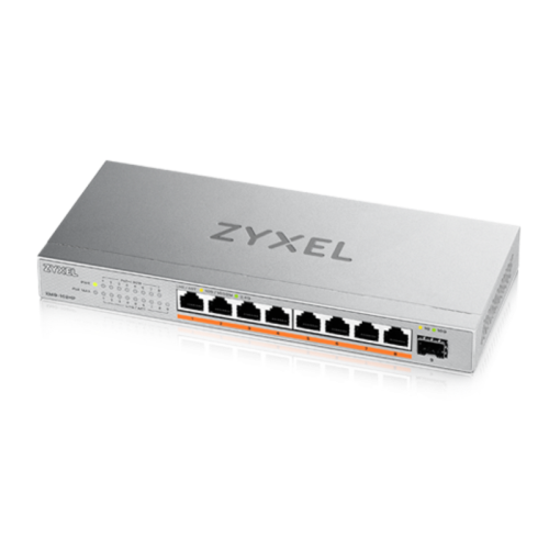 Коммутатор/ Мультигигабитный PoE++ коммутатор Zyxel XMG-108HP, 8xRJ-45: 1/2.5G PoE++, 1xSFP+, настольный, бесшумный, бюджет PoE 100 Вт