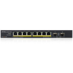 Коммутатор/ Zyxel GS1100-10HP 8xGE PoE+ 2xSFP PoE+ Switch Desktop Silent 130W PoE Budget Kensigton lock