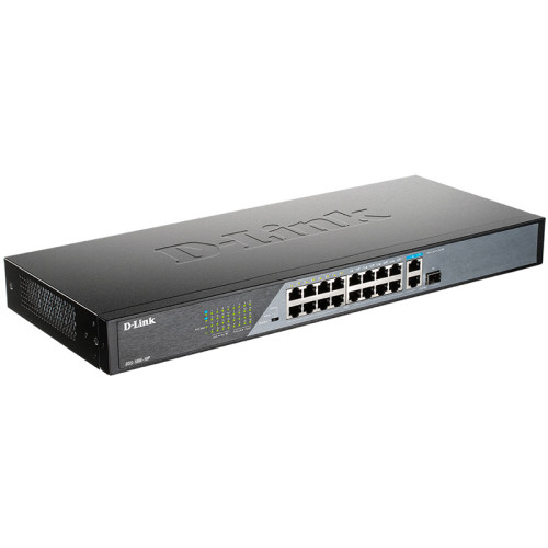 Коммутатор/ DSS-100E-18P Unmanaged Surveillance Switch 16x100Base-TX PoE, 1x1000Base-T, 1xCombo 1000Base-T/SFP, Surge 6KV, PoE Budget 230W, Long-range PoE up to 250m, metal case