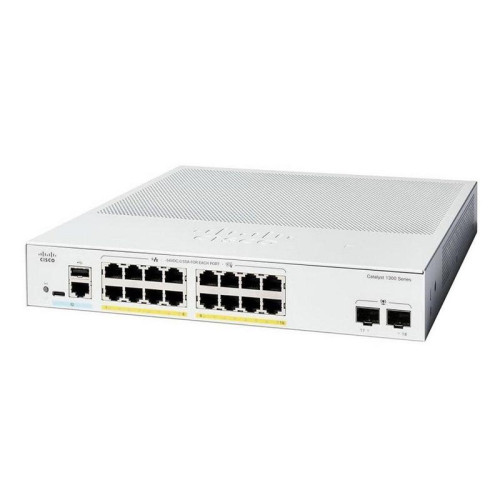 Коммутатор CISCO Catalyst 1300 16x 10/100/1000 RJ-45 PoE+, 2x 1Gb SFP uplinks, PoE+ 120W, Fanless, C1000-16P-2G-L