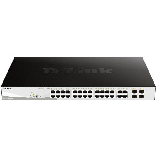 Коммутатор/ DGS-1210-28MP/FL Managed L2 Switch 24x1000Base-T PoE, 4xCombo 1000Base-T/SFP, PoE Budget 370W, Surge 6KV, CLI