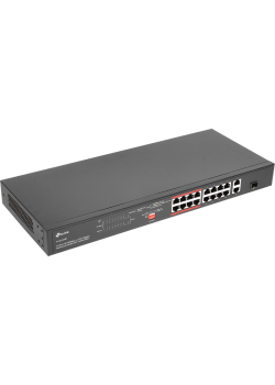 Коммутатор/ 16-port 10/100Mbps unmanaged switch, 16 PoE+ ports, 1GB RJ-45 + 1 RJ-45/SFP combo slot, 150W PoE budget