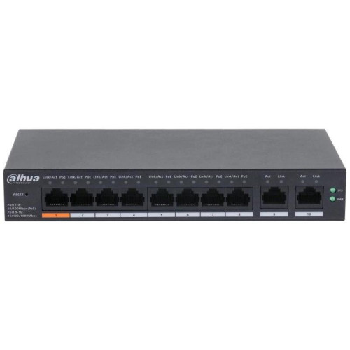 Коммутатор Dahua DH-CS4010-8ET-60 (L2) 8x100Мбит/с 2xКомбо(1000BASE-T/SFP) 60W управляемый