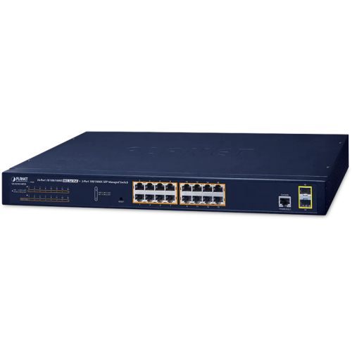 коммутатор/ PLANET IPv6/IPv4, 16-Port Managed 802.3at POE+ Gigabit Ethernet Switch + 2-Port 100/1000X SFP (220W)