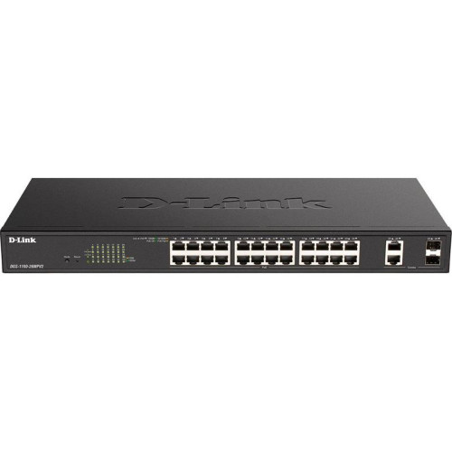 Коммутатор D-Link DGS-1100-26MPV2/A3A (L2) 24x1Гбит/с 2xКомбо(1000BASE-T/SFP) 24PoE 370W управляемый