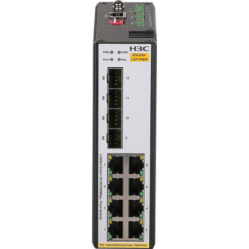 Коммутатор H3C/ H3C IE4300-12P-PWR L2 Industrial Etherent Switch with 8*10/100/1000Base-T PoE+ Ports and 4*1000BASE-X SFP Ports(8GE(PoE+)+4SFP,Dual DC)
