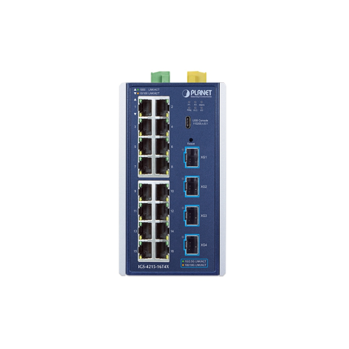 коммутатор/ PLANET IGS-4215-16T4X Industrial L2/L4 16-Port 10/100/1000T + 4-Port 10G SFP+ Managed Ethernet Switch