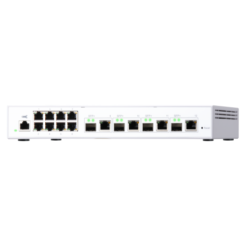 Коммутатор/ QNAP QSW-M408-4C 10 Gbps managed switch with 4 SFP + ports, combined with RJ-45, 8 1 Gbps RJ-45 ports, bandwidth up to 96 Gbps, JumboFrame support.