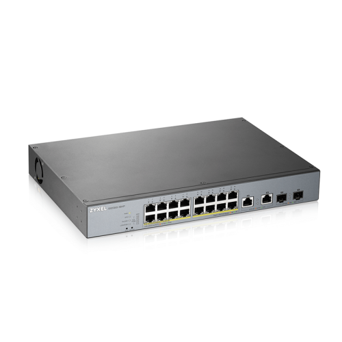 ZYXEL GS1350-18HP L2 PoE + switch for IP cameras, 16xGE PoE +, 2xCombo (SFP / RJ-45), PoE budget 250 W, power transmission distance up to 250 m, auto-reloading of PoE ports, increased protection against overvoltage and electrostatic discharges