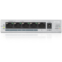 Коммутатор/ ZYXEL GS1005HP Switch PoE +, 5xGE (4xPoE +), desktop, metal, silent, PoE budget 60 W