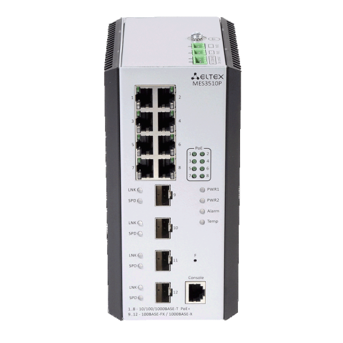 Ethernet-коммутатор MES3510P, 8 портов 10/100/1000BASE-T (PoE/PoE+), 4 порта 100BASE-FX/1000BASE-X (SFP), L3