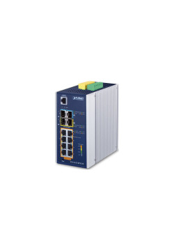 коммутатор/ PLANET IP30 Industrial L2+/L4 8-Port 1000T 802.3at PoE+ 2-port 100/1000X SFP + 2-port 10G SFP+ Full Managed Switch (-40 to 75 C, dual redundant power input on 48~56VDC terminal block, DIDO)