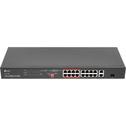 Коммутатор/ 16-port 10/100Mbps unmanaged switch, 16 PoE+ ports, 1GB RJ-45 + 1 RJ-45/SFP combo slot, 150W PoE budget