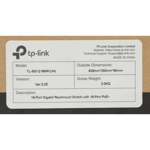 Коммутатор TP-Link TL-SG1218MP (L2) 18x1Гбит/с 2xКомбо(1000BASE-T/SFP) 16PoE+ 250W неуправляемый
