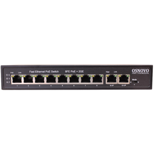 OSNOVO PoE коммутатор, 8 x FE с поддержкой PoE (IEEE 802.3af/at), 2 x GE, до 30W на порт, суммарно до 115W