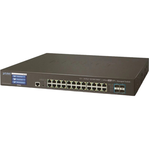 коммутатор/ PLANET GS-5220-24T4XVR L3 24-Port 10/100/1000T + 4-Port 10G SFP+ Managed Switch with Color LCD Touch Screen, Hardware Layer3 OSPFv2 and IPv4/IPv6 Static Routing, ERPS Ring,Cybersecurity features, W/ 48V Redundant Power