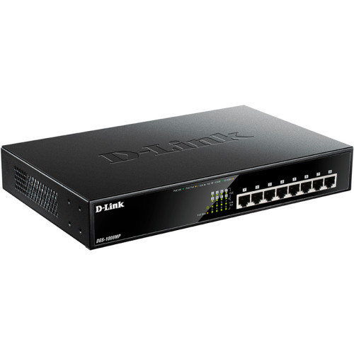 Коммутатор/ DGS-1008MP/B Unmanaged Switch 8x1000Base-T PoE, PoE Budget 125W, metal case