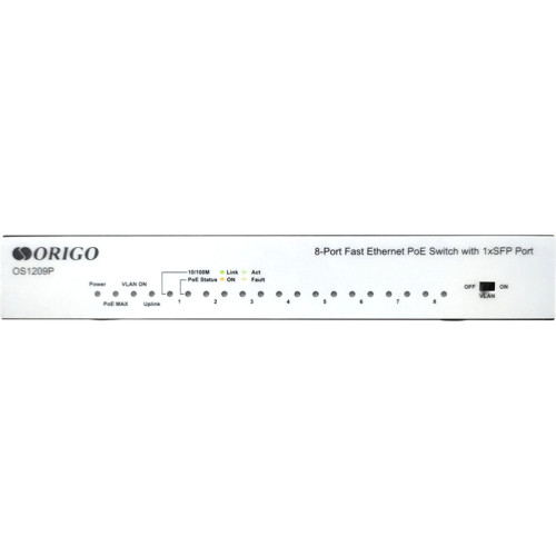 Коммутатор/ Unmanaged Switch 8x100Base-TX PoE, 1x1000Base-X SFP, PoE Budget 80W, metal case