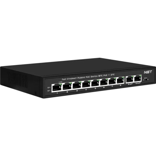 Passive PoE коммутатор Fast Ethernet на 10 портов. Порты: 8 х FE (10/100 Base-T, 52V 4,5(+) 7,8(–)) совместимы с PoE (IEEE 802.3af/at), 2 x FE (10/100 Base-T) Uplink. Совместим со стандартами PoE IEEE 802.3af/at. Мощность PoE на порт - до 30W. Поддержка р Passive PoE коммутатор Fast Ethernet на 10 портов. Порты: 8 х FE (10/100 Base-T, 52V 4,5(+) 7,8(–)) совместимы с PoE (IEEE 802.3af/at), 2 x FE (10/100 Base-T) Uplink. Совместим со стандартами PoE IEEE 802.3af/at. Мощность PoE на порт - до 30W. Поддержка р