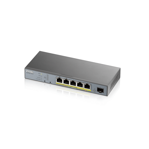 ZYXEL GS1350-6HP L2 PoE + switch for ZYXEL GS1350-6HP IP cameras, 4xGE PoE +, 1xGE PoE++ (802.3bt), 1xSFP, PoE budget 60 W, power transmission distance up to 250 m, auto-reloading of PoE ports, increased overvoltage and electrostatic protection