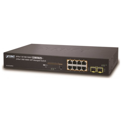 коммутатор/ PLANET IPv4/IPv6, 8-Port Managed 802.3at POE+ Gigabit Ethernet Switch  + 2-Port 100/1000X SFP (120W)