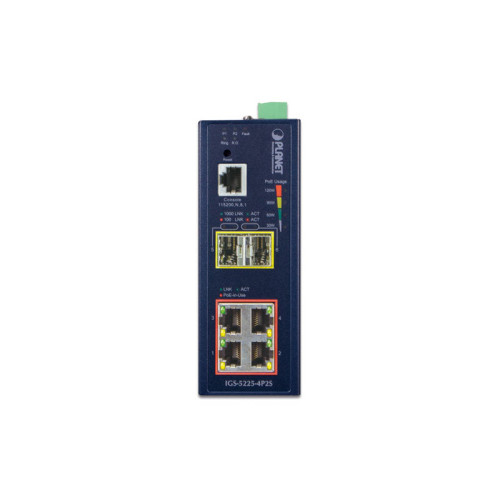 коммутатор/ PLANET IGS-5225-4P2S  IP40 Industrial L2+/L4 4-Port 1000T 802.3at PoE + 2-Port 100/1000X SFP Full Managed Switch (-40 to 75 C, dual redundant power input on 48~56VDC terminal block, ERPS Ring, 1588, Modbus TCP, ONVIF, Cybersecurity features)