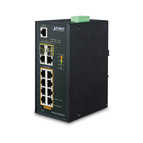 коммутатор/ PLANET IP30 Industrial L2/L4 8-Port 10/100/1000T 802.3at PoE + 2-Port 10/100/100T + 2-Port 100/1000X SFP Managed Switch (-40~75 degrees C), dual redundant power input on 48~56VDC terminal block, SNMPv3, 802.1Q VLAN, IGMP Snooping, SSL, SSH, AC