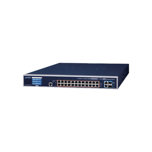 коммутатор/ PLANET GS-6320-24UP2T2XV L3 24-Port 10/100/1000T 802.3bt PoE + 2-Port 10GBASE-T + 2-Port 10G SFP+ Managed Switch with Color LCD Touch Screen and 48V Redundant Power (600W PoE Budget, 8-port 95W PoE++, 16-port 75W PoE++, ERPS Ring, ONVIF, Cyber