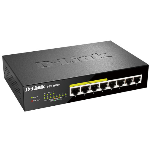 Коммутатор/ DGS-1008P,DGS-1008P/E Unmanaged Switch 8x1000Base-T (4x1000Base-T PoE), PoE Budget 80W, metal case