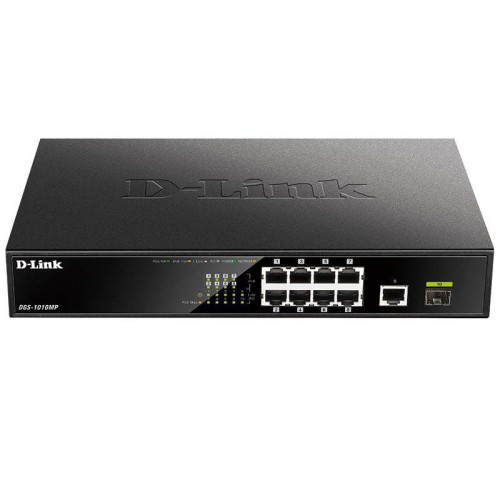 Коммутатор D-Link DGS-1010MP/A1A 9x1Гбит/с 1SFP 8PoE 125W неуправляемый