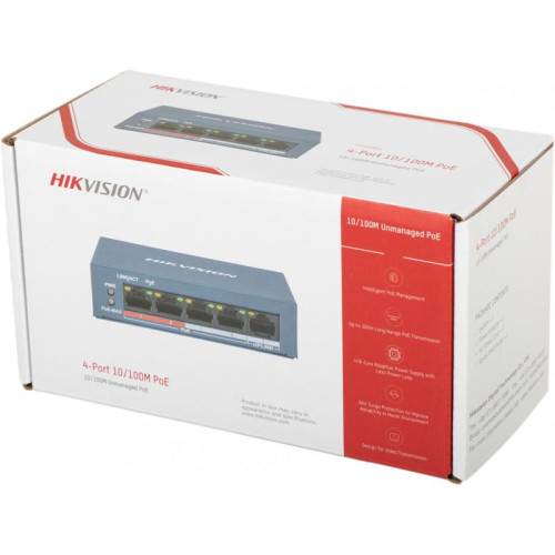 Коммутатор Hikvision DS-3E0105P-E/M(B) 4x100Мбит/с 4PoE+ 35W неуправляемый
