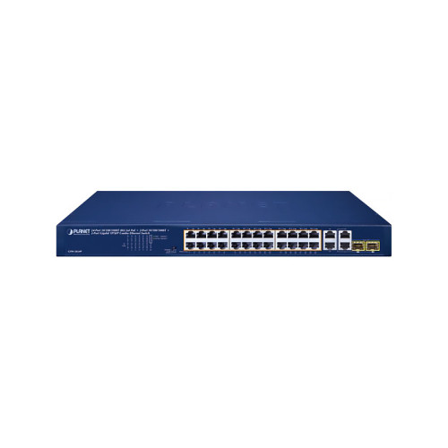 коммутатор/ PLANET GSW-2824P 24-Port 10/100/1000T 802.3at PoE + 2-Port 10/100/1000T + 2-Port Gigabit TP/SFP Combo Ethernet Switch (250W PoE Budget, Standard/VLAN/Extend mode, supports PD alive check)